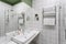 Bathroom, minimalism. White tile. Shower cabin Light interior, Scandinavian style