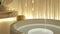 A bathroom oasis with a deep soaking tub surrounded by soft ambient lighting and clean lines inspired by Zen influences