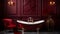 a bathroom with a red bathtub and a red chair Hollywood Glam interior Bathroom with Deep Red color