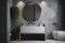 bathroom room gray design white luxury mirror interior concrete sink home. Generative AI.