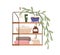 Bathroom shelf with accessories, hygiene items, cosmetic products, stuff in basket, towels. Modern storage furniture