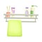 Bathroom shelf with toothbrushes, toothpaste and cream bottles cartoon vector illustration