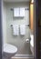 Bathroom with shower cabin, toilet on a cruise ship
