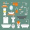 Bathroom and toilet flat style vector icons isolated on background