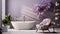 a bathroom with a tub and a plant in the corner Coastal interior Bathroom with Lavender color theme