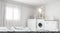 bathroom with washing machines in the background with white background in high resolution