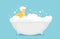 Bathtime vector illustration with soap foam and yellow rubber duck