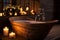 A Bathtub With Candles And Candles In The Background