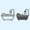 Bathtub line and solid icon. Bathroom with shower and foam. Horeca vector design concept, outline style pictogram on