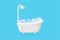 Bathtub with suds and shower. Clawfoot tub with bubbles and foam isolated in blue background. Vector illustration