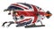 Bathyscaphe with British flag. Marine geology, oceanography in the Great Britain, 3D rendering