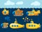 Bathyscaphe cartoon, Yellow Submarine sea research transport. Vector