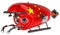 Bathyscaphe with Chinese flag. Marine geology, oceanography in China, 3D rendering