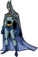 Batman standing with cartoon style blue purple ready to action forbitting enemy and restore peace