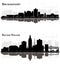 Baton Rouge Louisiana and Bridgeport Connecticut City Skylines Set with Black Buildings and Reflections Isolated on White