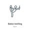 Baton twirling outline vector icon. Thin line black baton twirling icon, flat vector simple element illustration from editable