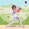 Batsman hits ball batting sport game cricket baseball bat field character flat design vector illustration