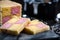 Battenberg cake on serving board