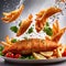 Batter fried fish and chips, traditional British cuisine