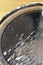 Battered transparent tenor drum head detail