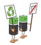 Batteries in the form of men. stand hand in hand. holding posters for the protection of the environment. vector illustration.