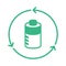 Batteries recycle icon. Safely disposal of batteries. Green battery in a circle with arrows.