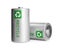 Batteries with recycle symbols on white background