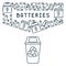 Batteries recycling illustration with trash, dumpster and lettering