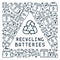 Batteries recycling illustration with trash and lettering