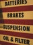 Batteries, suspension, brakes, oil and filter - car repair shop.