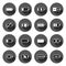 Battery charge icon set in flat style. Power level vector illustration on black round background with long shadow effect. Lithium