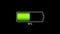 Battery charging 3D illustration with green battery loading status bar on a black background. Percent of charging counter. 4K