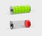 Battery charging. Battery full and empty energy, isolated on grey, 3d illustration