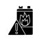 Battery flammability black glyph icon