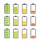Battery icon set with colorful charge level indicators