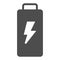 Battery with lightning solid icon, electric car concept, electric energy sign on white background, Battery icon in glyph