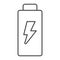 Battery with lightning thin line icon, electric car concept, electric energy sign on white background, Battery icon in