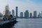 Battery Park in Lower Manhattan with a view of the Jersey City Skyline