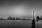 Battery Park, the Seascape, cityscape in the mist, Light post.