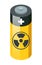 Battery with radioactive warning yellow circle sign. Radioactivity warning vector symbol