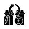 Battery recycling station black glyph icon