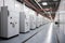 battery storage units in a clean, industrial space