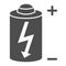 Battery thin solid icon. Power battery vector illustration isolated on white. Alkaline with bolt glyph style design