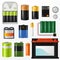 Battery vector pile of power alkaline batteries and battery-powered or battery-driven illustration set of selection of