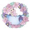 BATTING MERMAID Princess Girl Wreath Vector Illustration Set