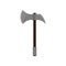 Battle axe with sharp steel blade and wooden grip. Medieval weapon. Flat vector design