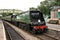 Battle of Britain Class Steam Loco No 34070 Manston arrives at Corfe Castle Station on the Swanage Railway - Corfe Castle, Dorset,