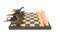 The battle of dinosaurs with chess on a chessboard