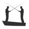 Battle of the fishermen. Vector silhouette illustration.