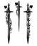 Battle sword and dagger blades with rose flowers black vector design set